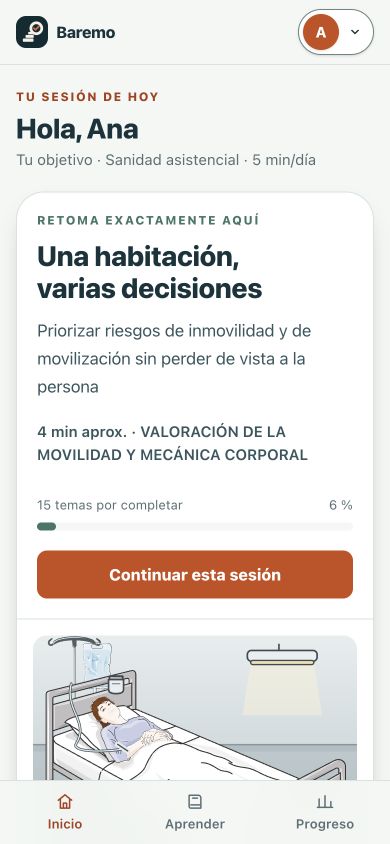 Vista de una sesión guiada de Baremo con una escena médica interactiva